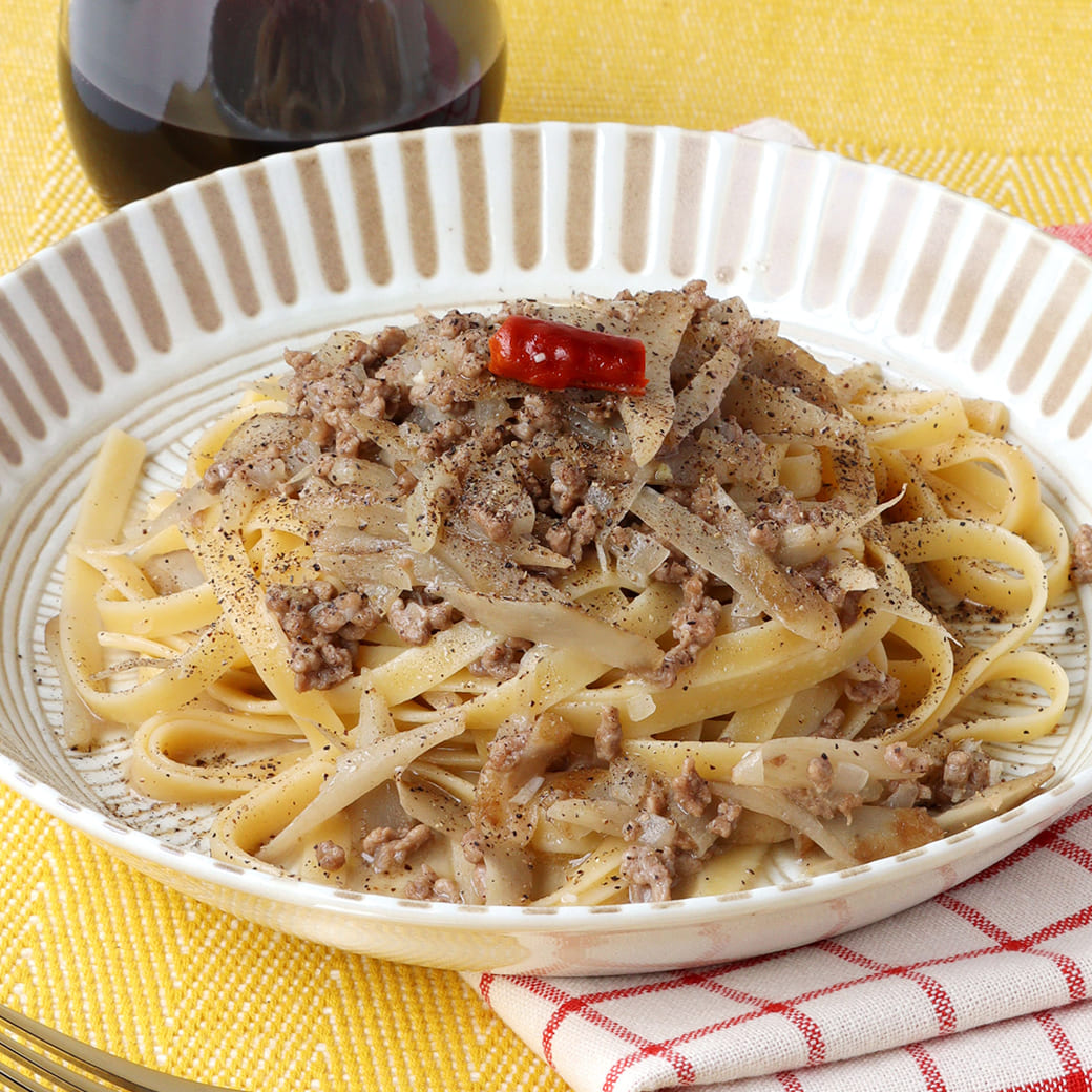 ごぼうとひき肉のパスタ
